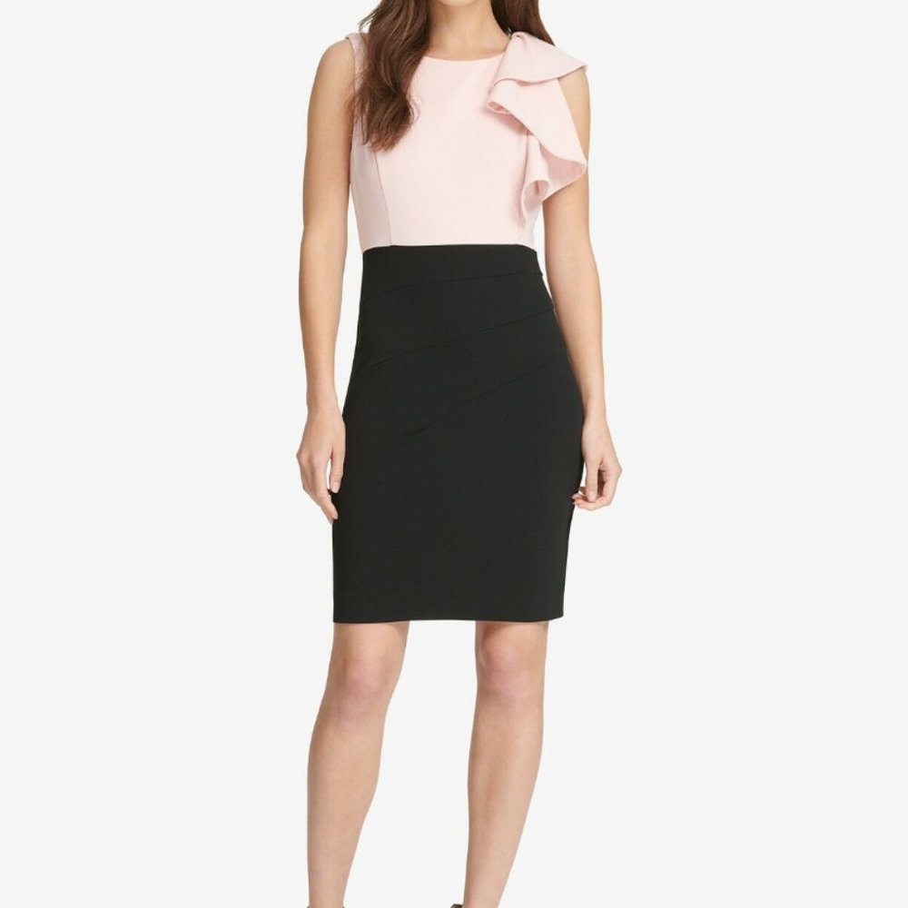 DKNY Cocktail Dress Pink & Black Color block Ruffle Size 2 (Worn once)